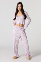 Ensemble pyjama avec haut côtelé imprimé à manches longues et pantalon