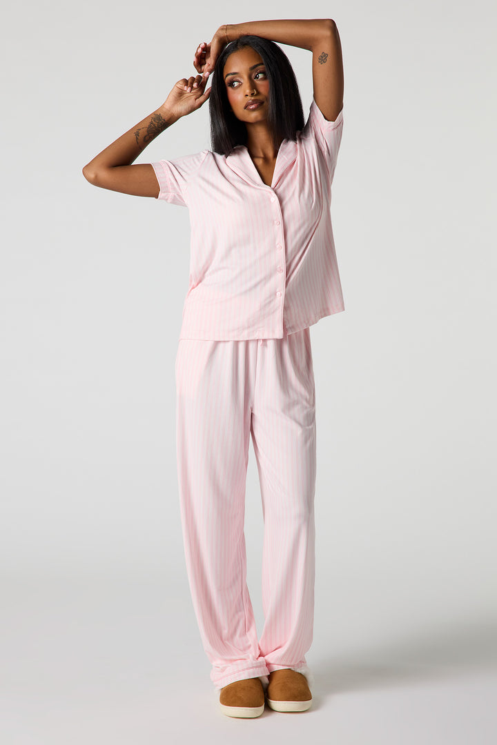 Collared Button-Up Top & Pant Pajama Set