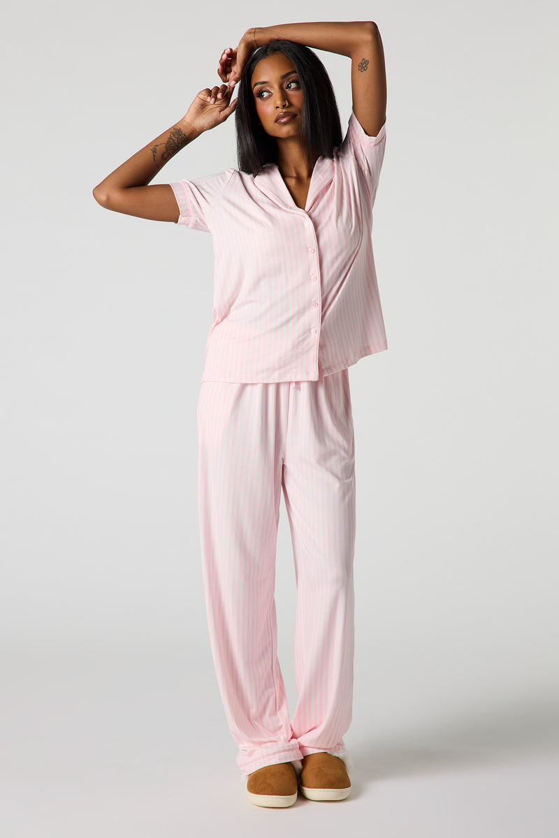 Collared Button-Up Top & Pant Pajama Set