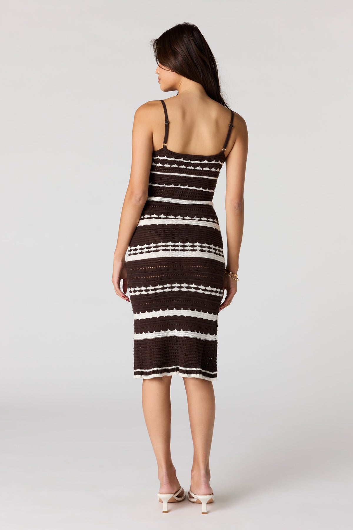 Alt View 3. Crochet Keyhole Cut-Out Midi Dress - Brown