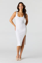 Ribbed Knit Button Side Midi Dress