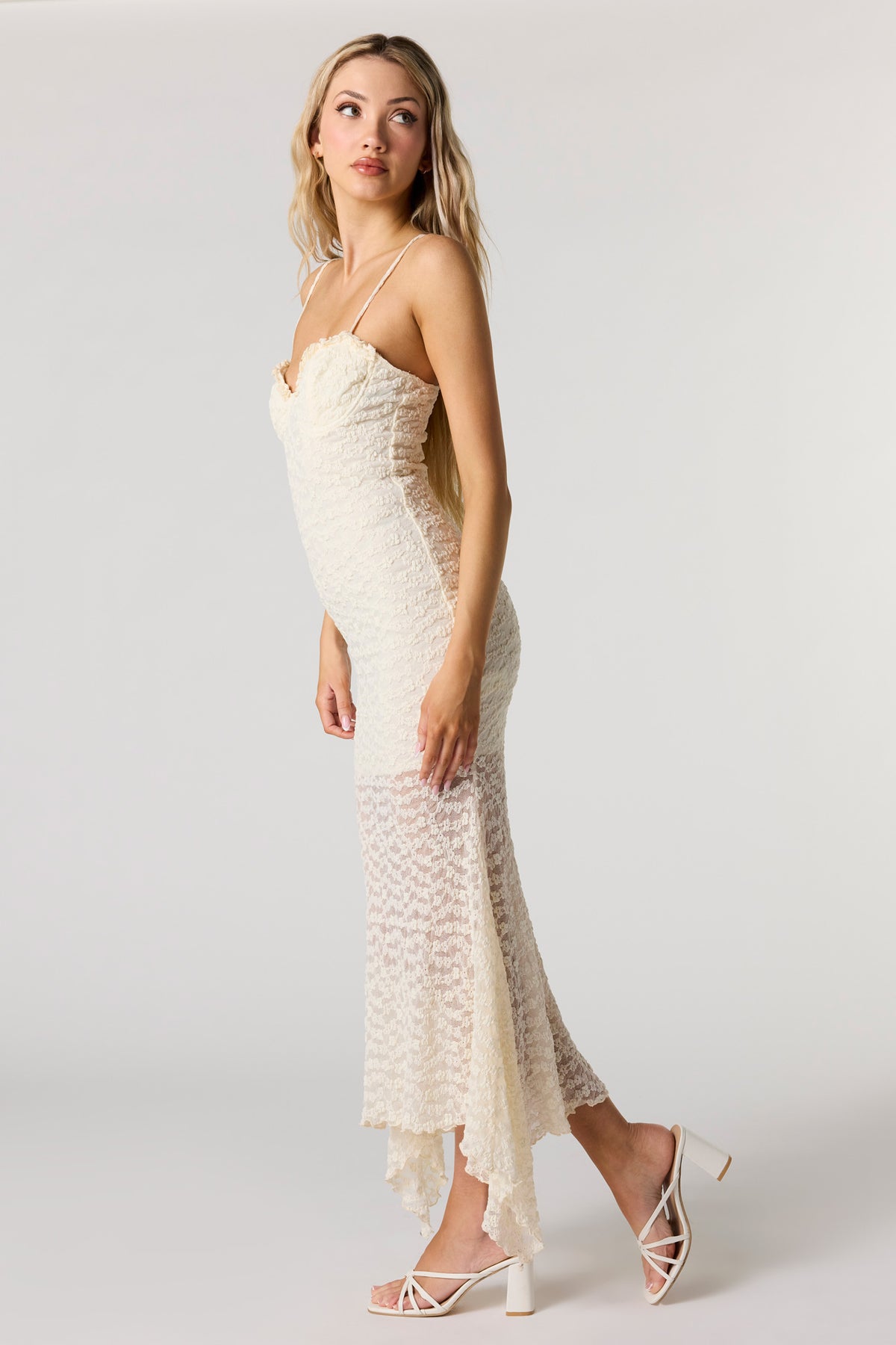 Alt View 2. Lace Bustier Asymmetrical Midi Dress - Oatmeal