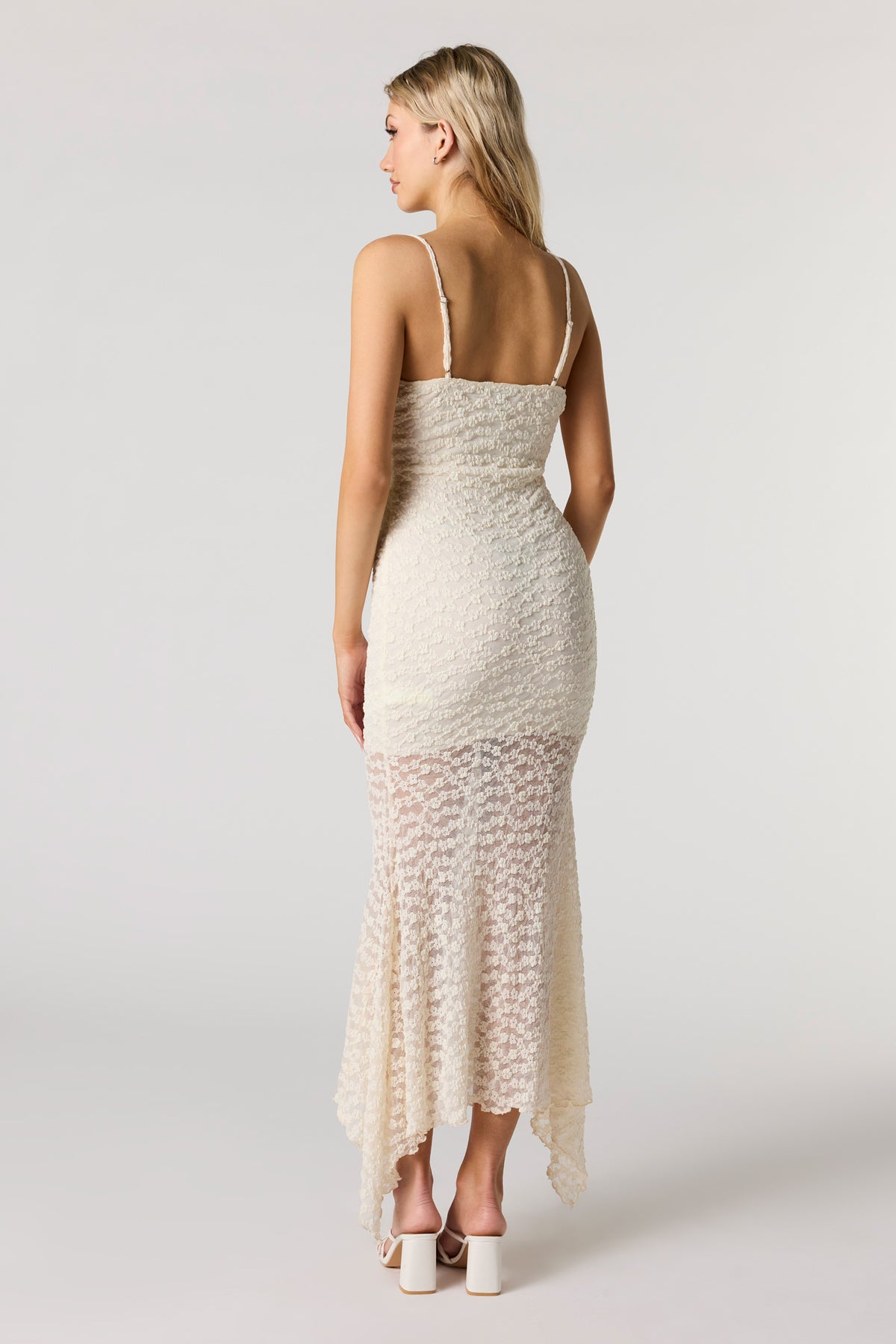 Alt View 3. Lace Bustier Asymmetrical Midi Dress - Oatmeal