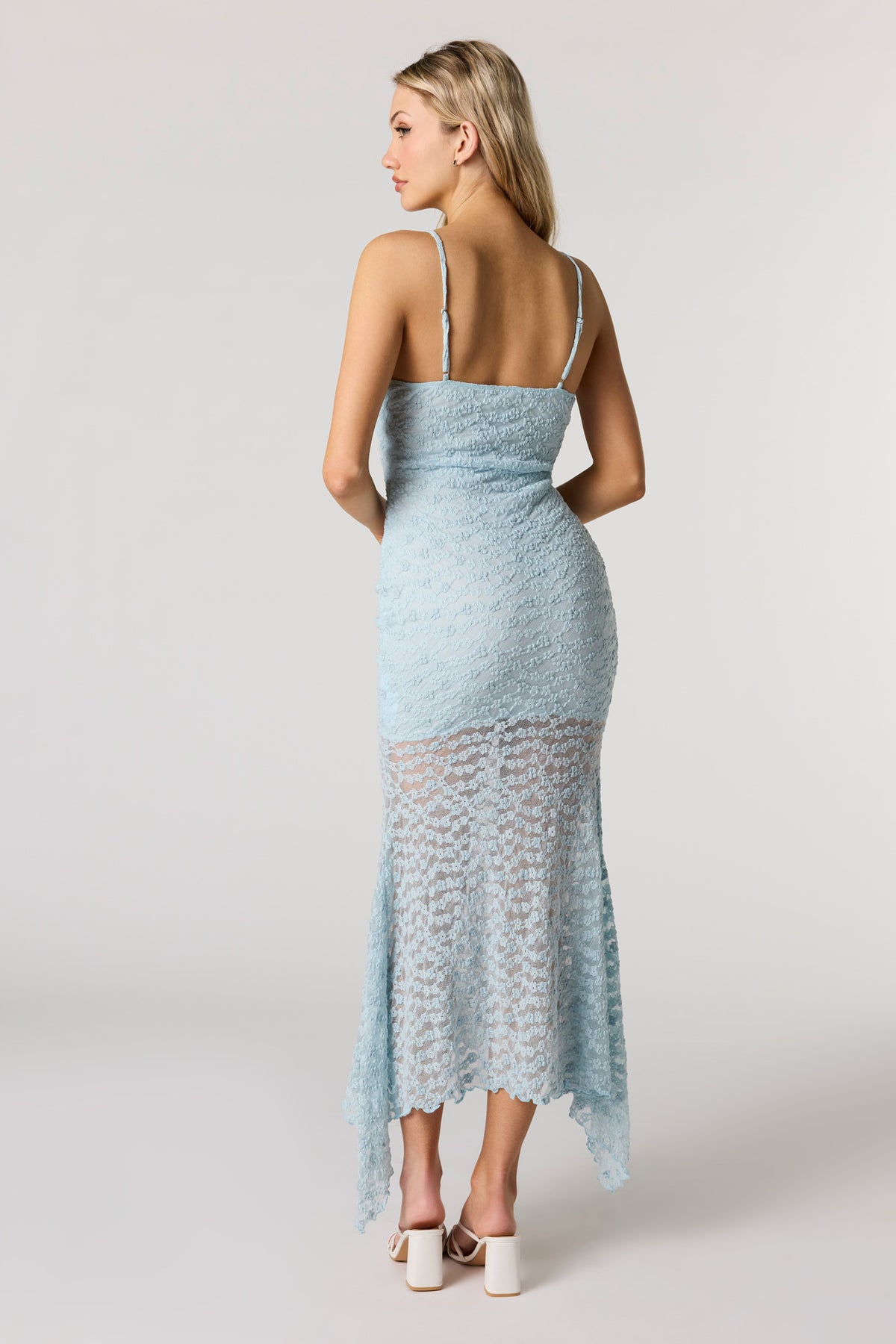 Alt View 3. Lace Bustier Asymmetrical Midi Dress - Light Blue