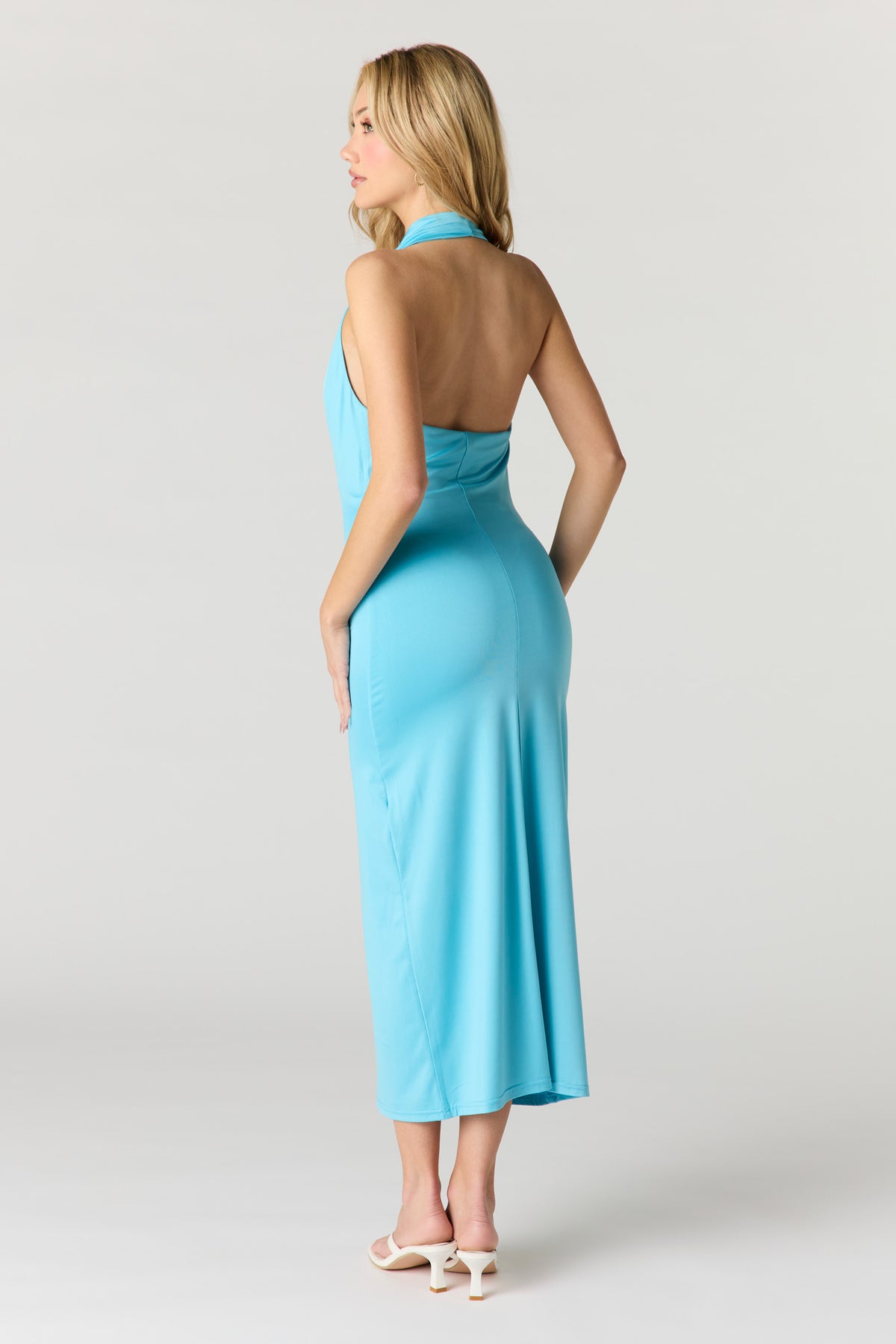 Alt View 3. Contour Cowl Neck Halter Dress - Aqua