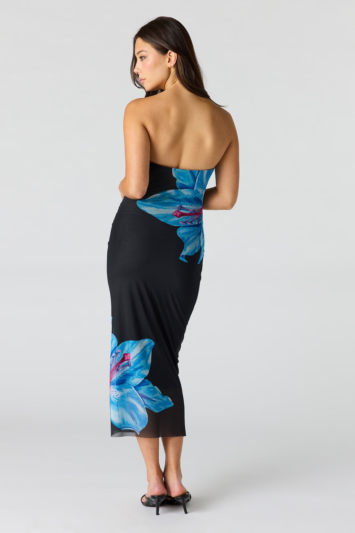 Floral Printed Ruched Mesh Midi Dress Urban Planet Floral Printed Ruched Mesh Midi Dress Urban Planet