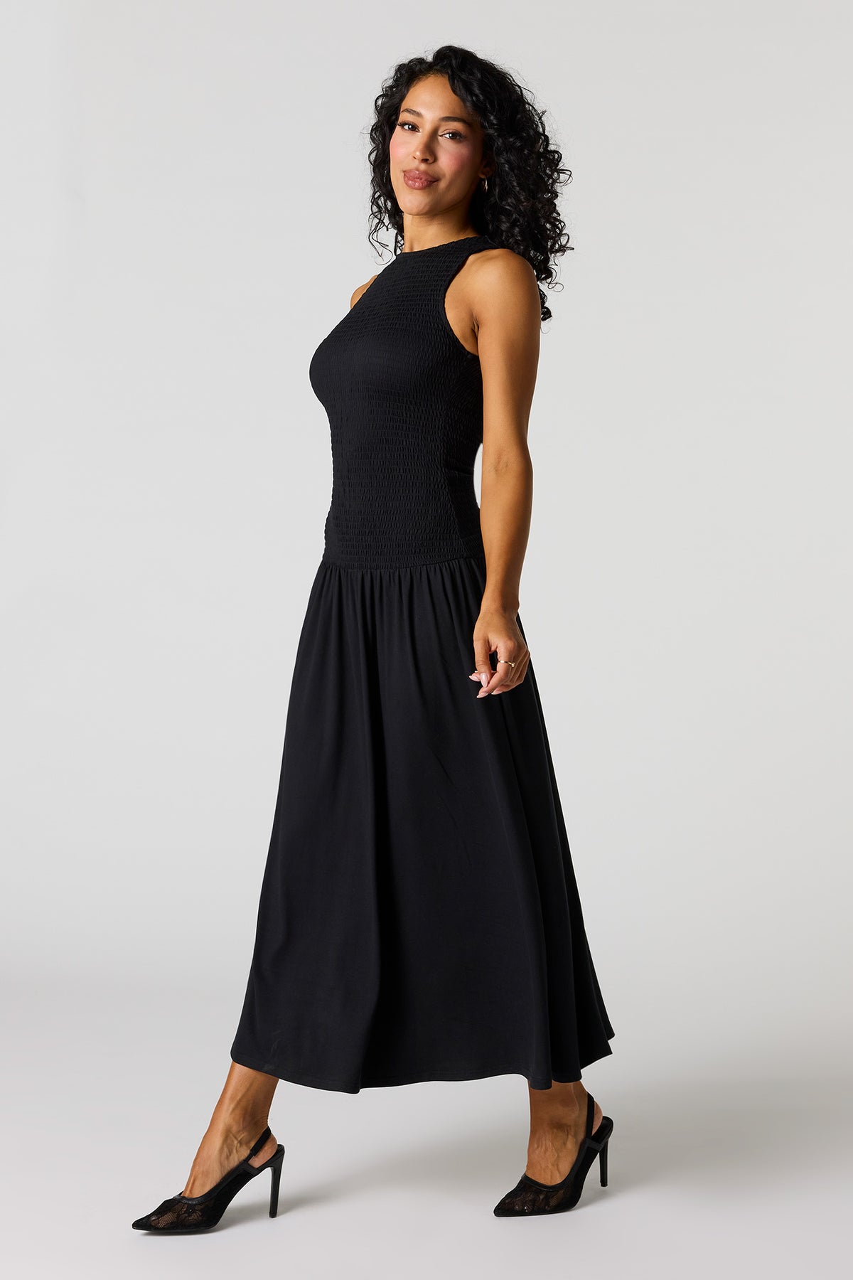 Alt View 2. Smocked Drop Waist Maxi Dress - Black