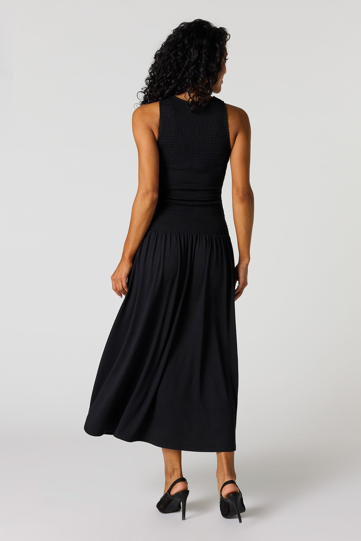 Alt View 3. Smocked Drop Waist Maxi Dress - Black
