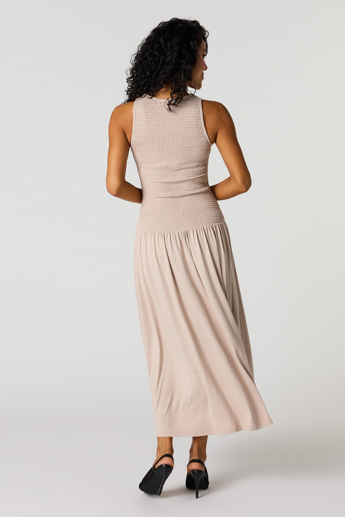 Alt View 3. Smocked Drop Waist Maxi Dress - Tan