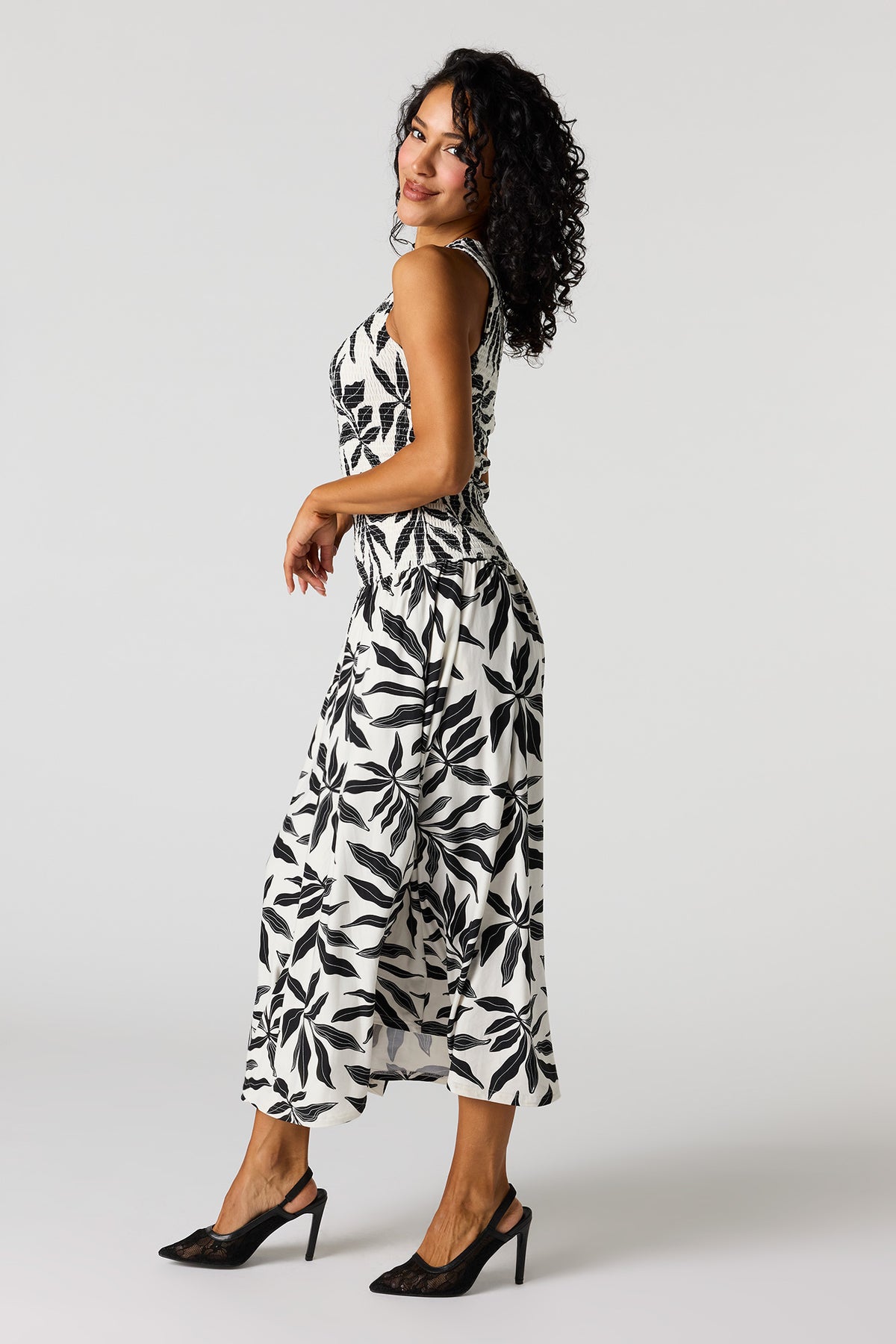 Alt View 2. Smocked Drop Waist Maxi Dress - Black with White