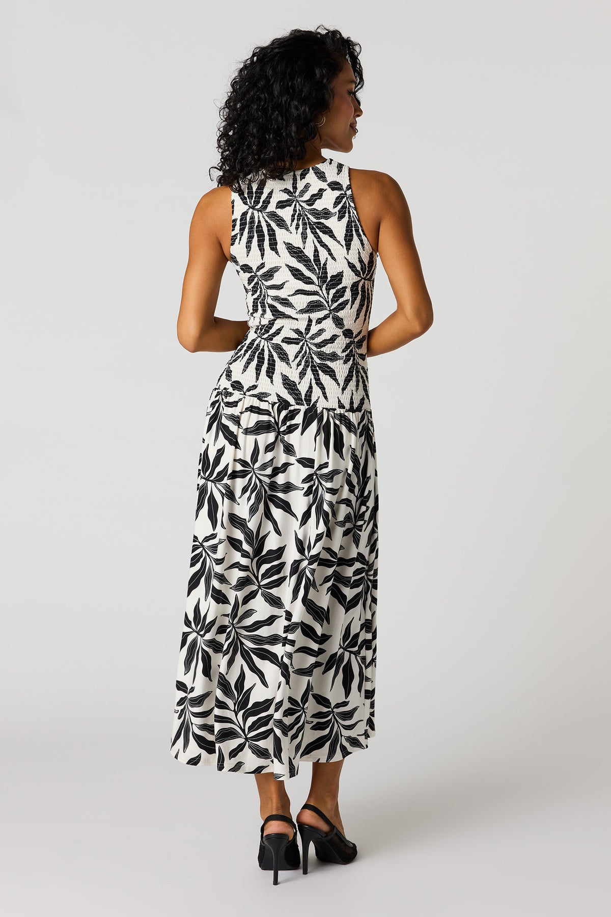 Alt View 3. Smocked Drop Waist Maxi Dress - Black with White