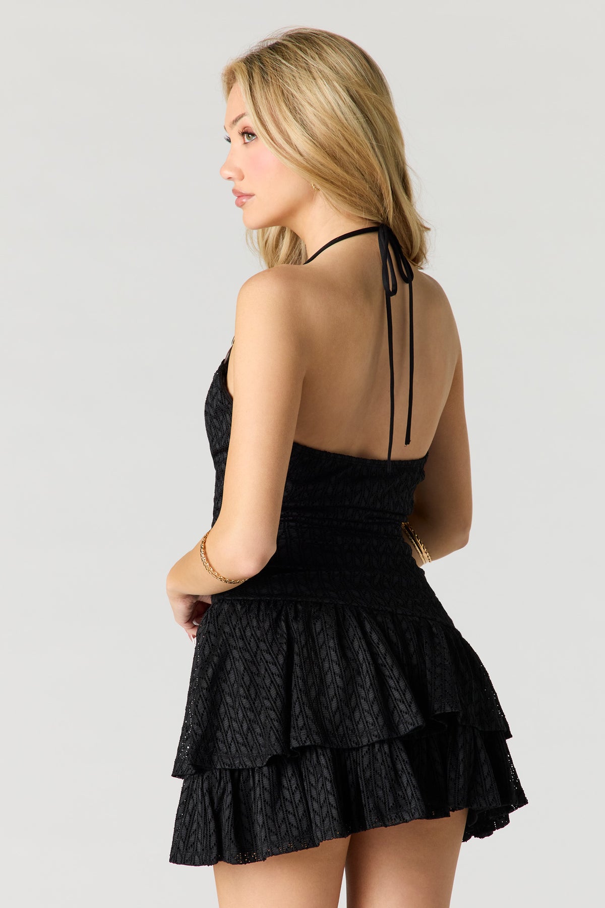 Alt View 2. Crochet Cowl Neck Halter Mini Dress - Black