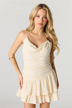 Crochet Cowl Neck Halter Mini Dress
