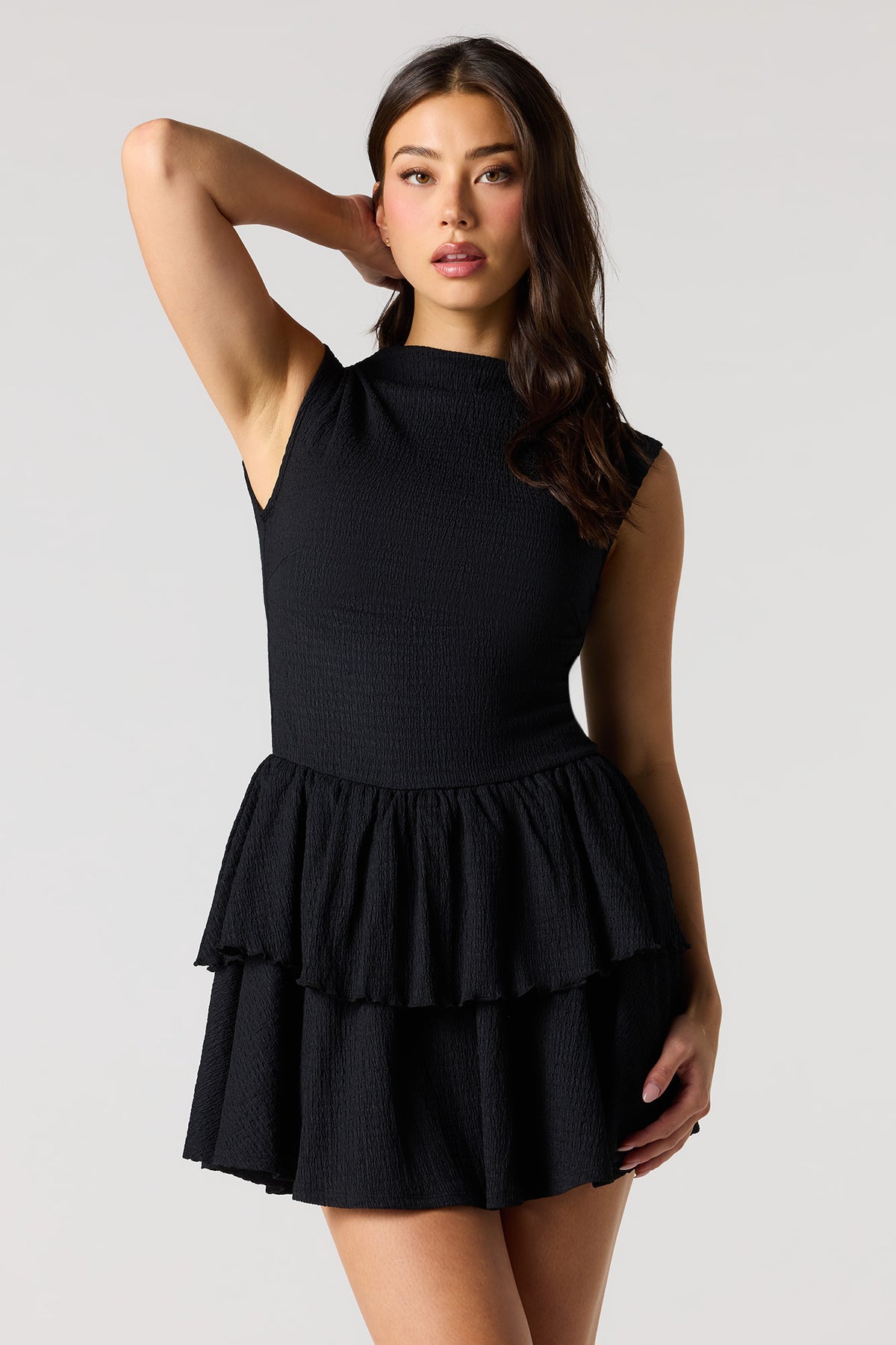 Alt View 7. Jacquard Knit Tiered Ruffled Mini Dress - Red