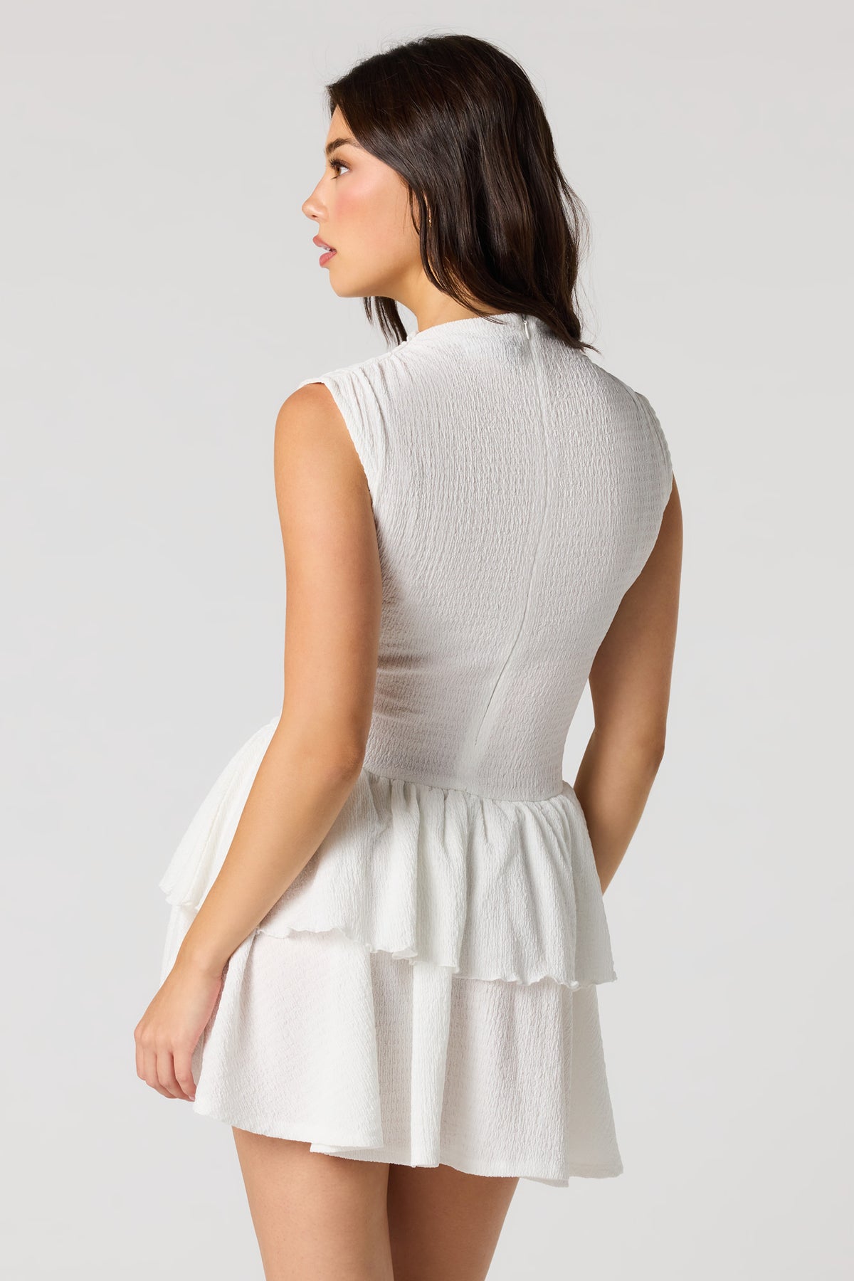 Alt View 2. Jacquard Knit Tiered Ruffled Mini Dress - White