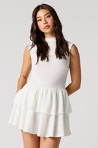 Jacquard Knit Tiered Ruffled Mini Dress