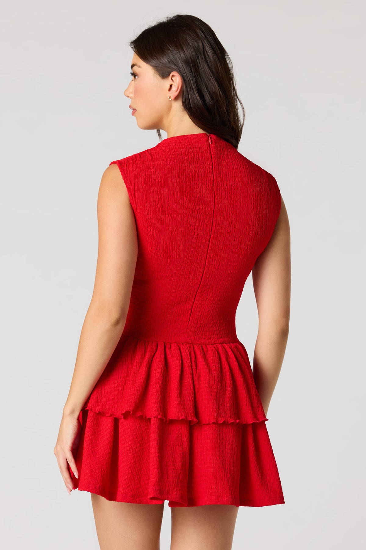 Alt View 2. Jacquard Knit Tiered Ruffled Mini Dress - Red