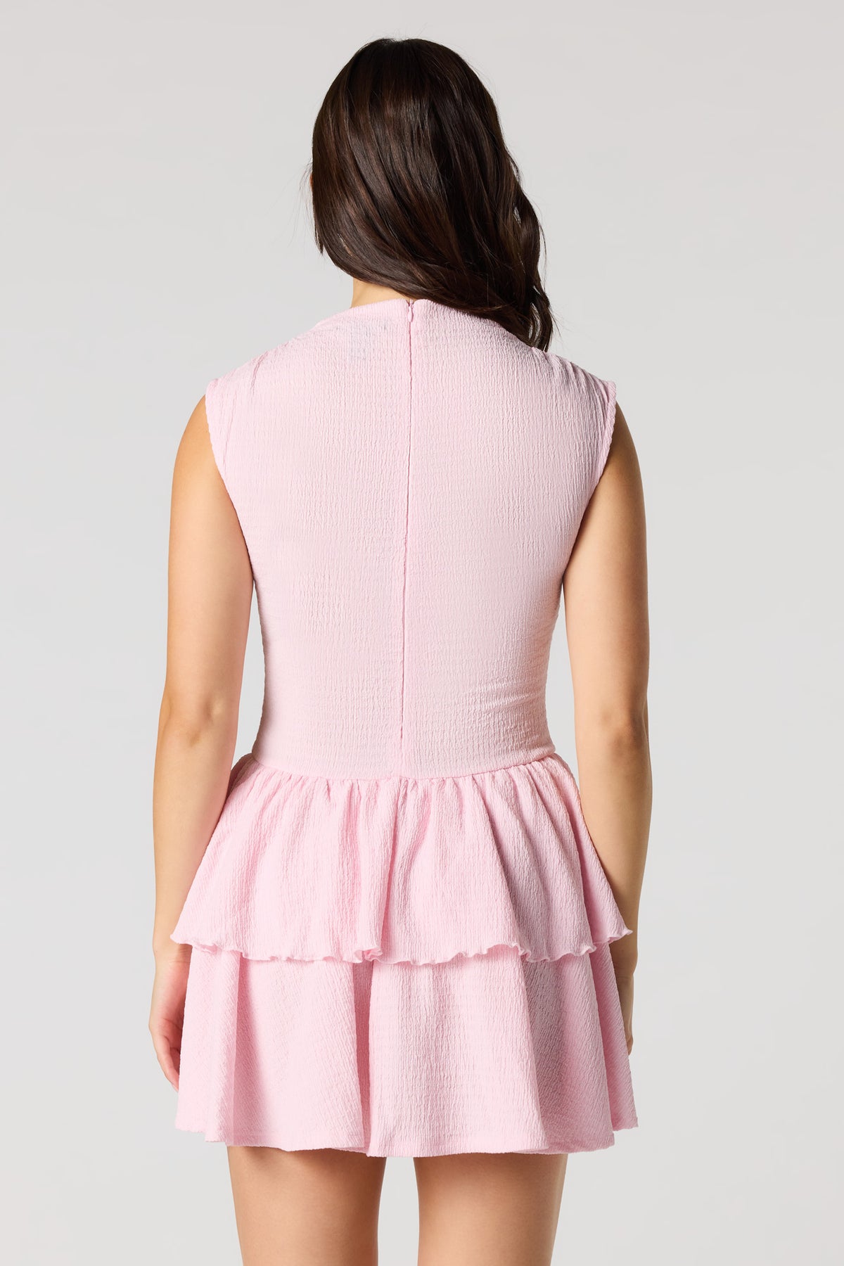 Alt View 2. Jacquard Knit Tiered Ruffled Mini Dress - Pink