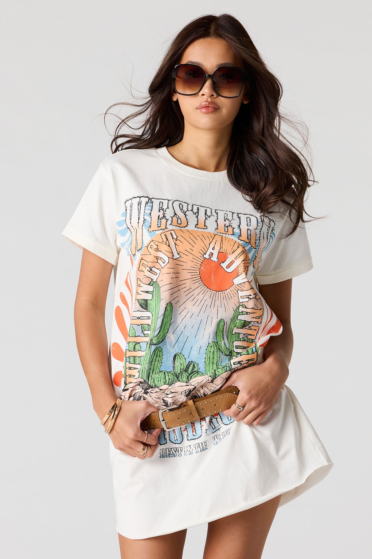 Western Graphic Rhinestone T-Shirt Dress Urban Planet Western Graphic Rhinestone T-Shirt Dress Urban Planet
