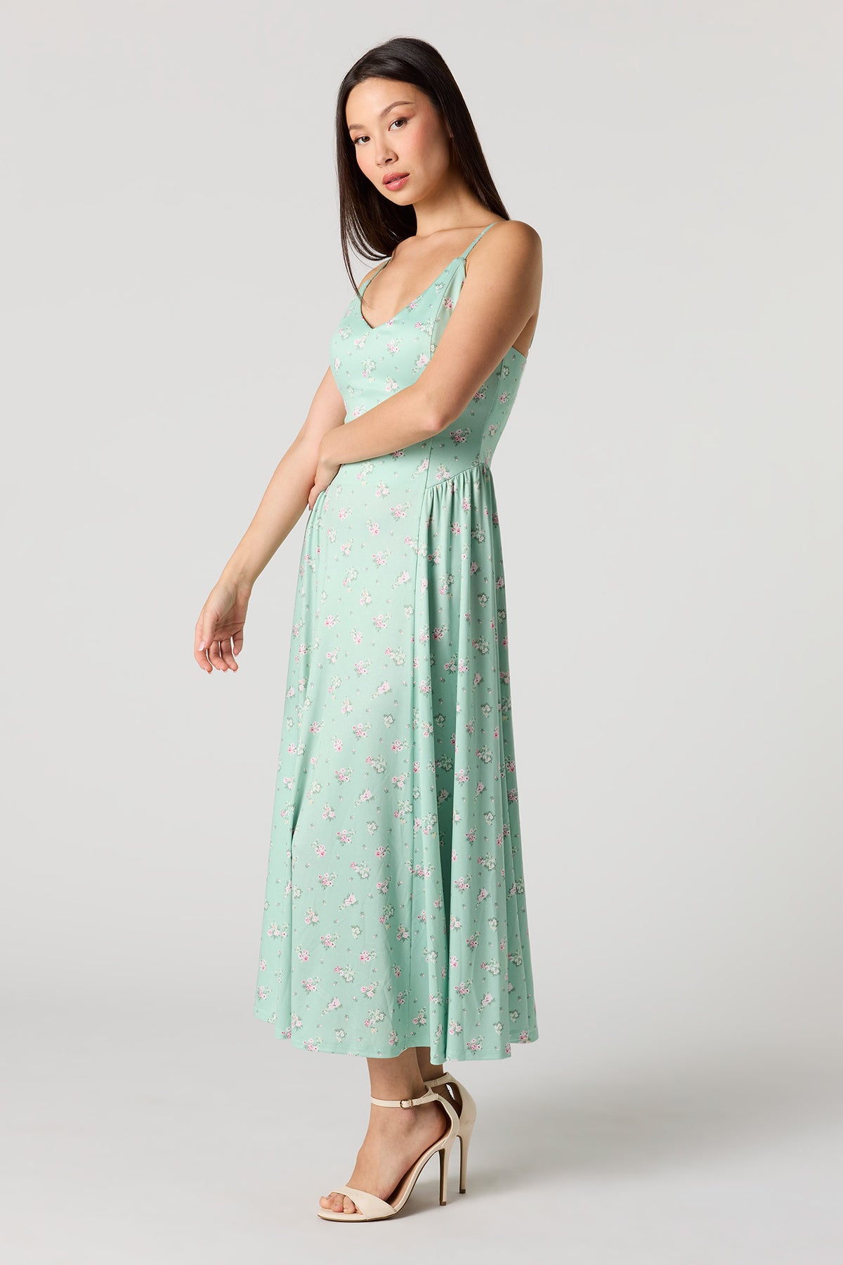 Alt View 2. Crepe V-Neck Maxi Dress - Green