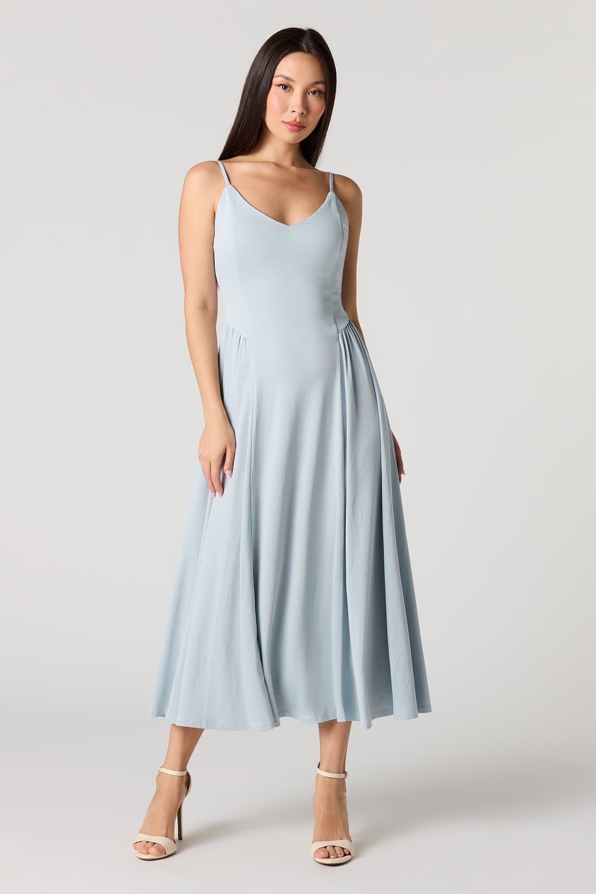 Crepe V-Neck Maxi Dress - Light Blue