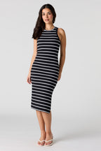Robe midi côtelée sans manches