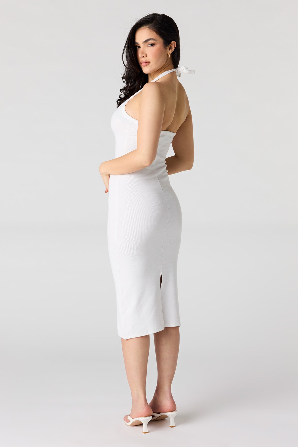 Alt View 3. Ribbed Bodycon Halter Dress - White