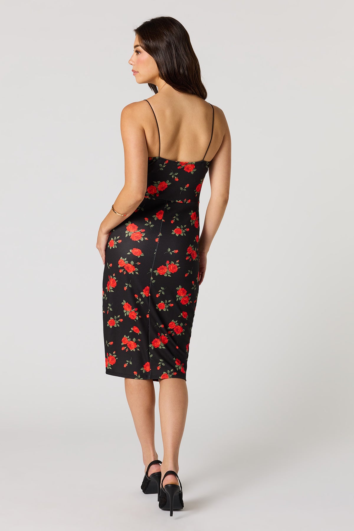 Alt View 2. Crepe Fitted Slit Braless Midi Dress - Black