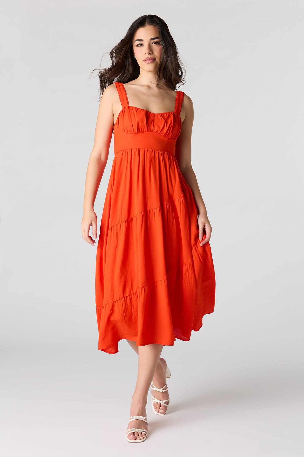 Sweetheart Neck Midi Dress - Red