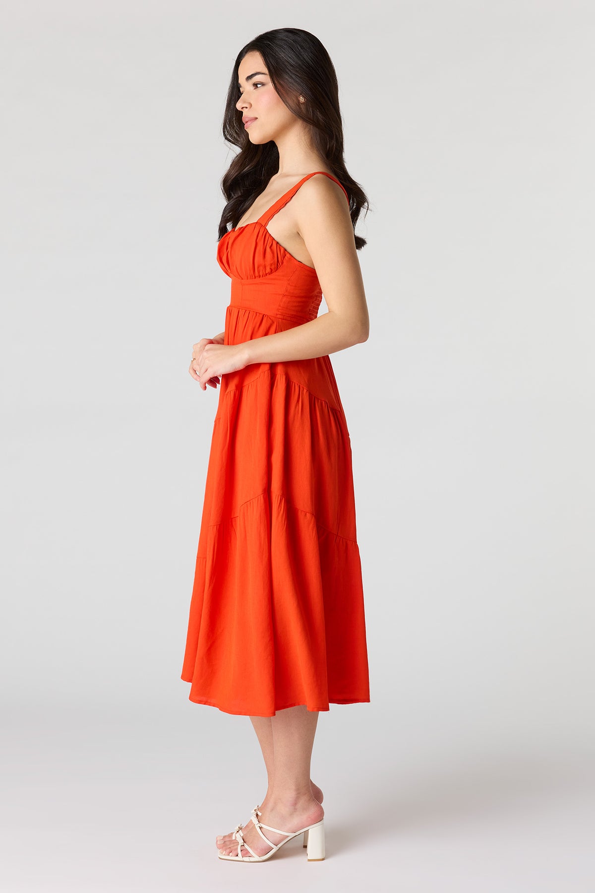 Alt View 2. Sweetheart Neck Midi Dress - Red