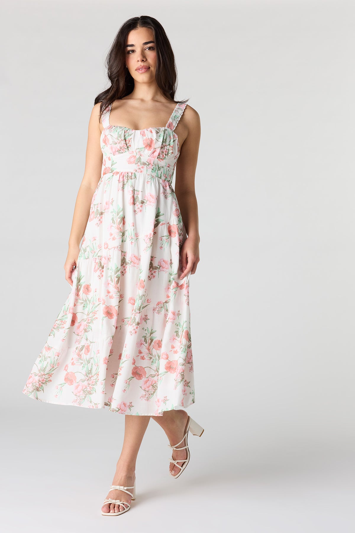 Sweetheart Neck Midi Dress - Pink