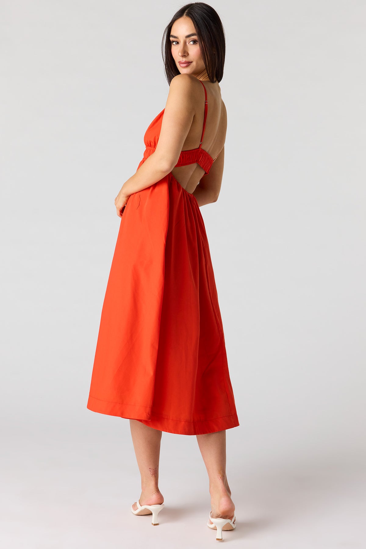 Alt View 3. Poplin Midi Dress - Red