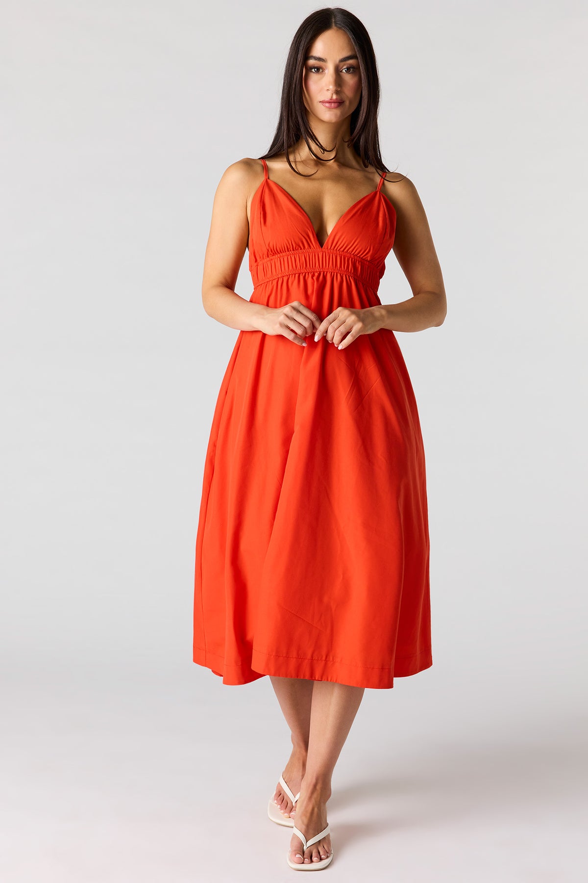 Poplin Midi Dress - Red