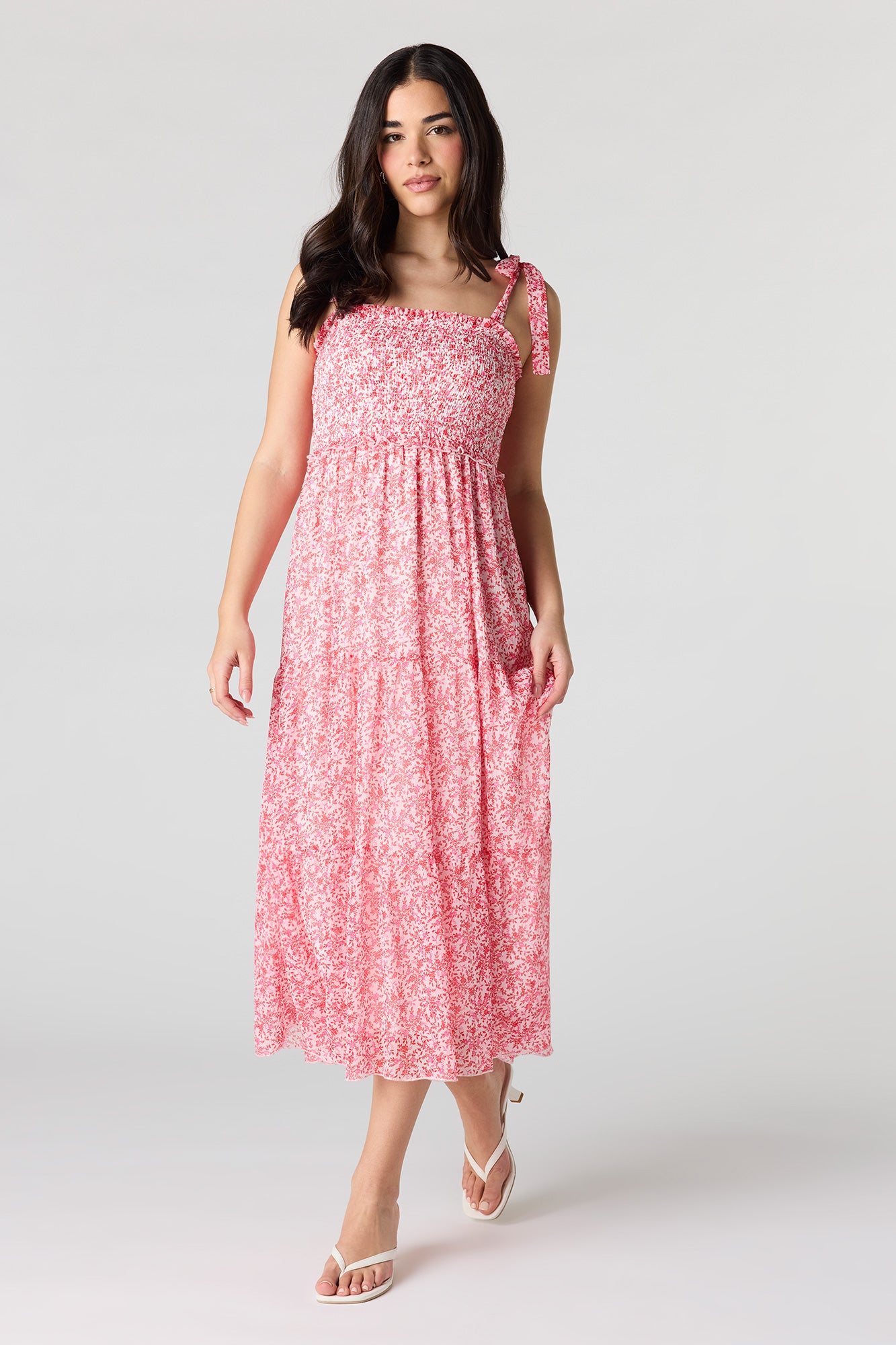 Chiffon Smocked Tiered Midi Dress  Urban Planet