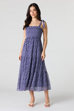 Robe midi volantée smockée en chiffon