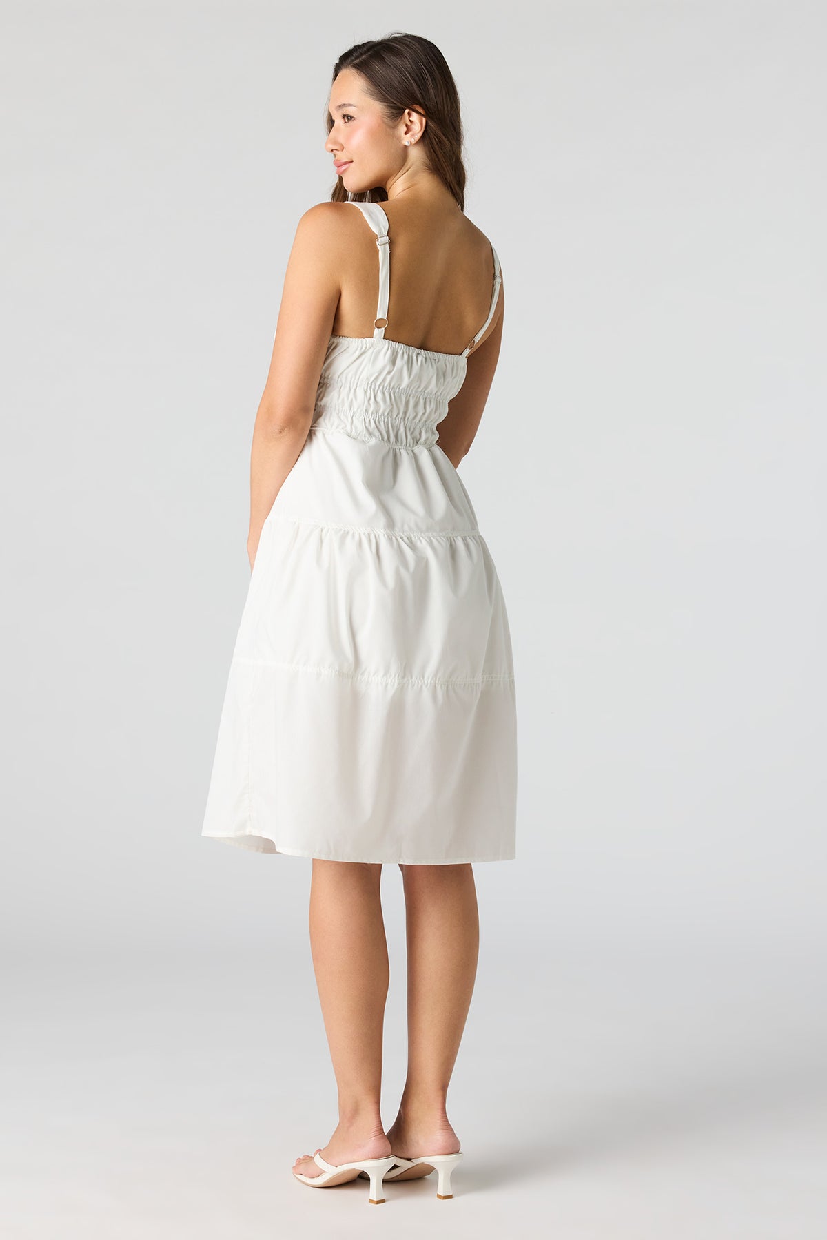 Alt View 3. Poplin Ruched Tiered Midi Dress - White