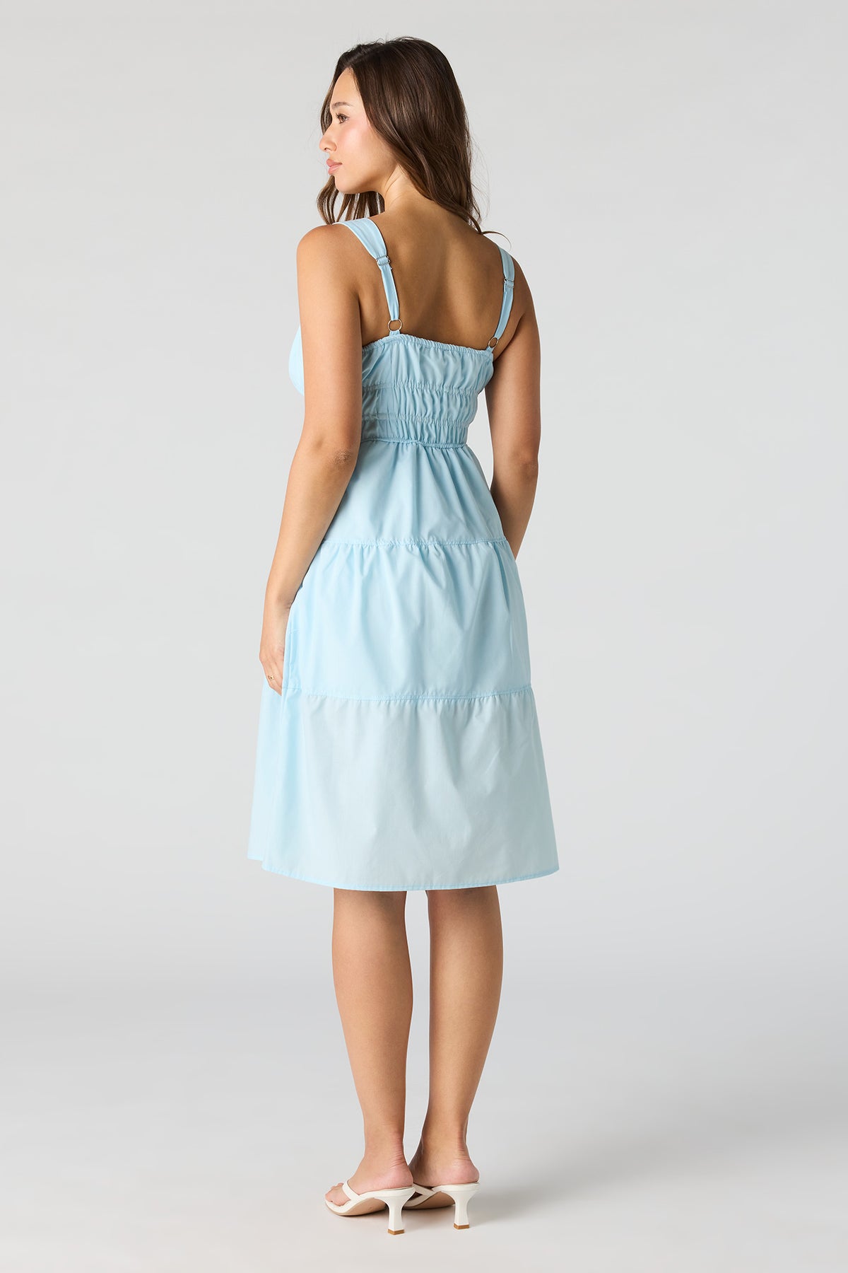 Alt View 3. Poplin Ruched Tiered Midi Dress - Light Blue