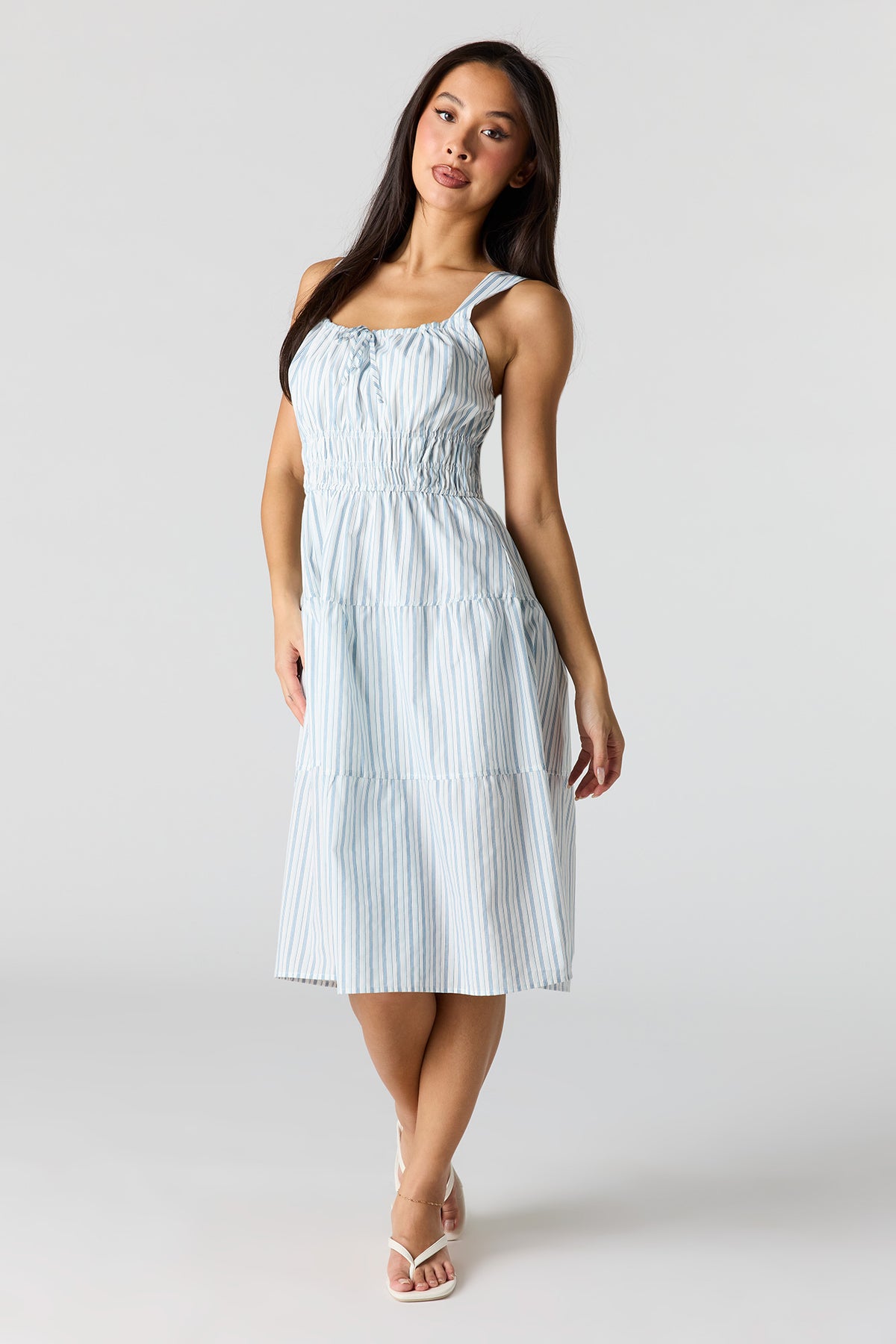 Poplin Ruched Tiered Midi Dress – Urban Planet