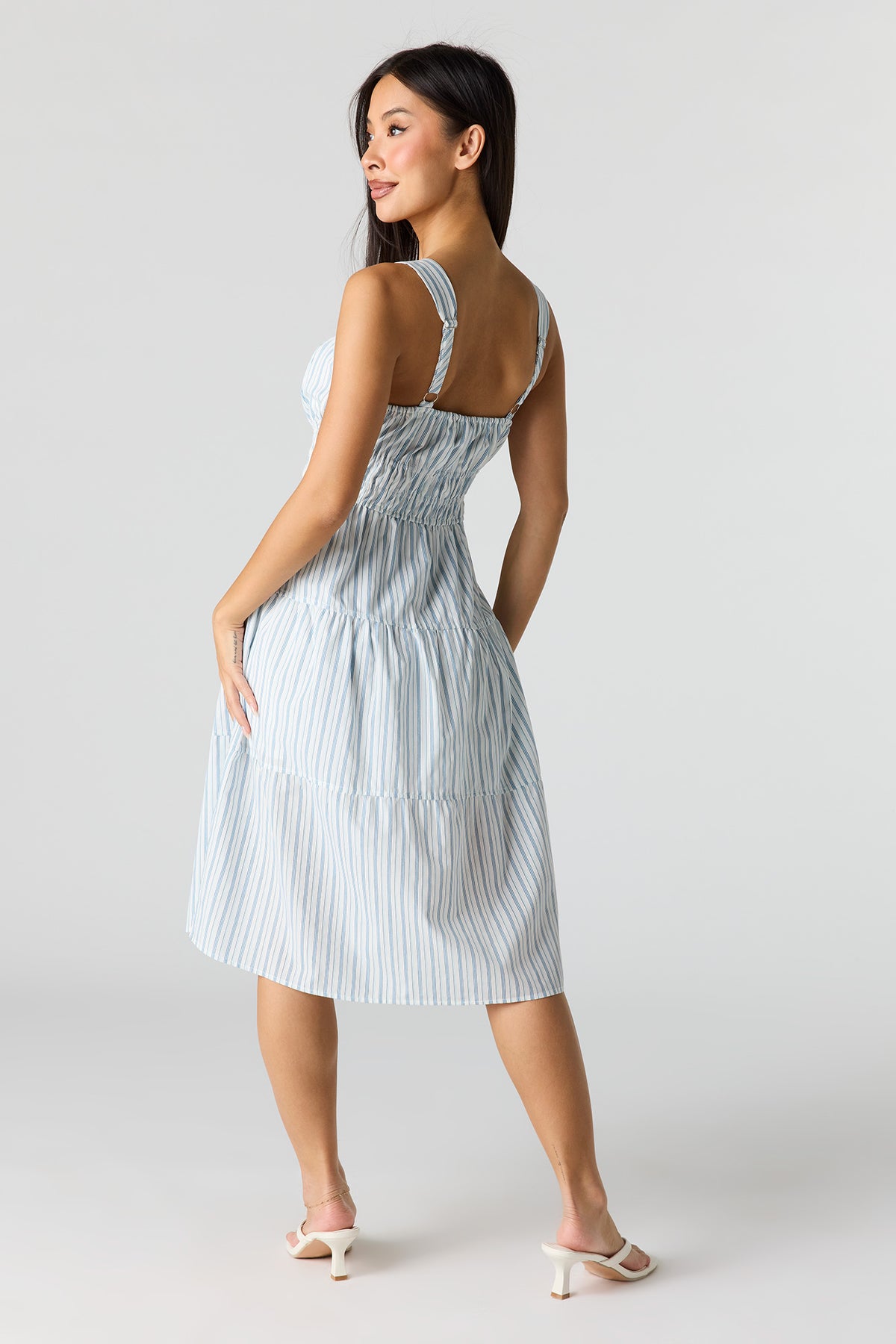 Alt View 3. Poplin Ruched Tiered Midi Dress - Blue