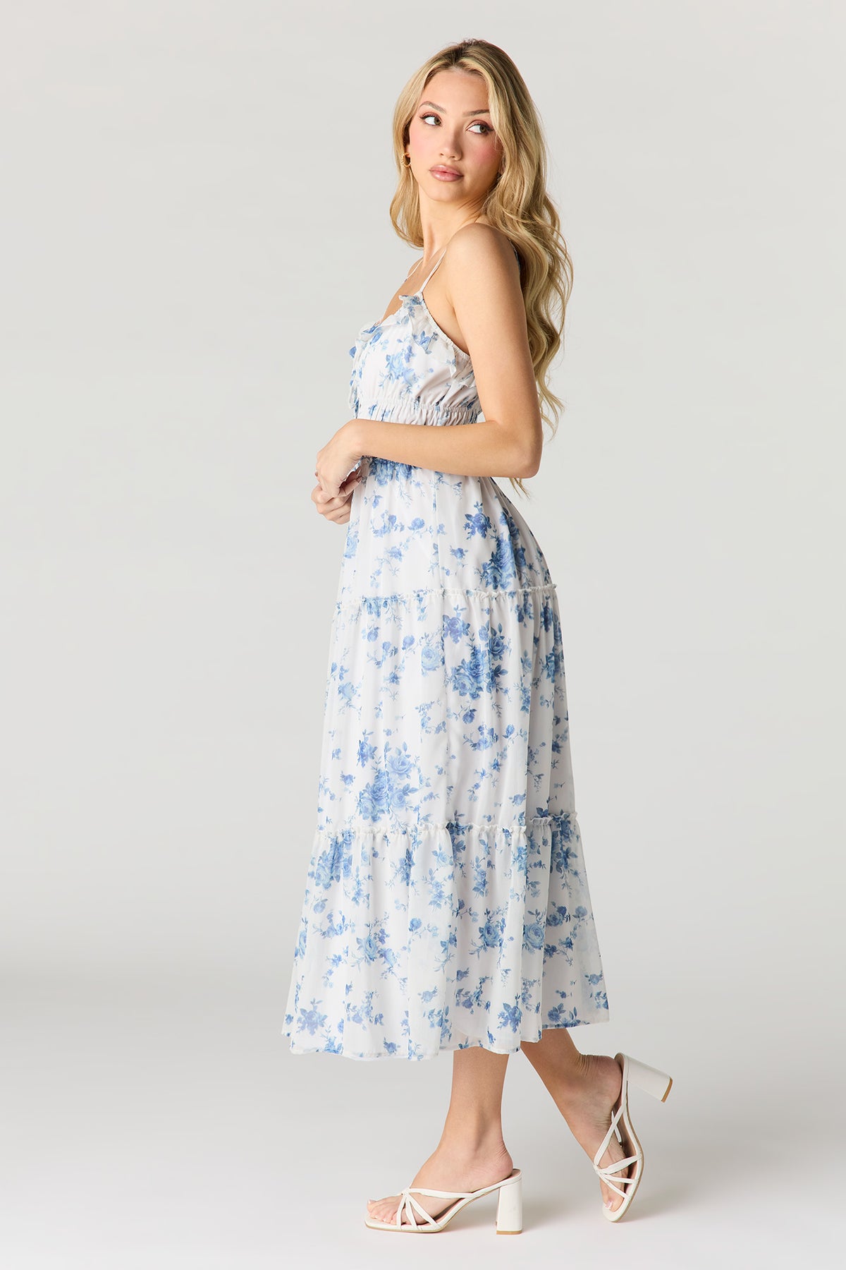 Alt View 2. Floral Chiffon Tiered Midi Dress - Blue