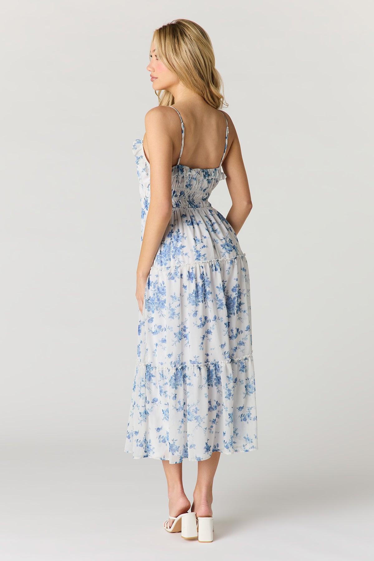 Alt View 3. Floral Chiffon Tiered Midi Dress - Blue