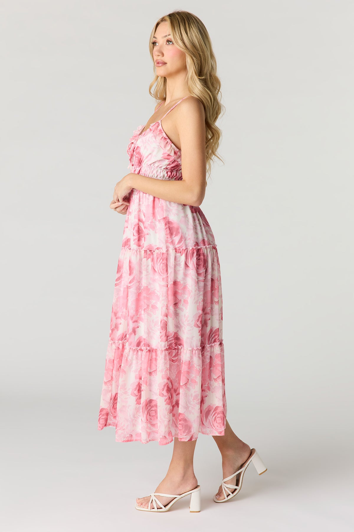 Alt View 2. Floral Chiffon Tiered Midi Dress - Rose