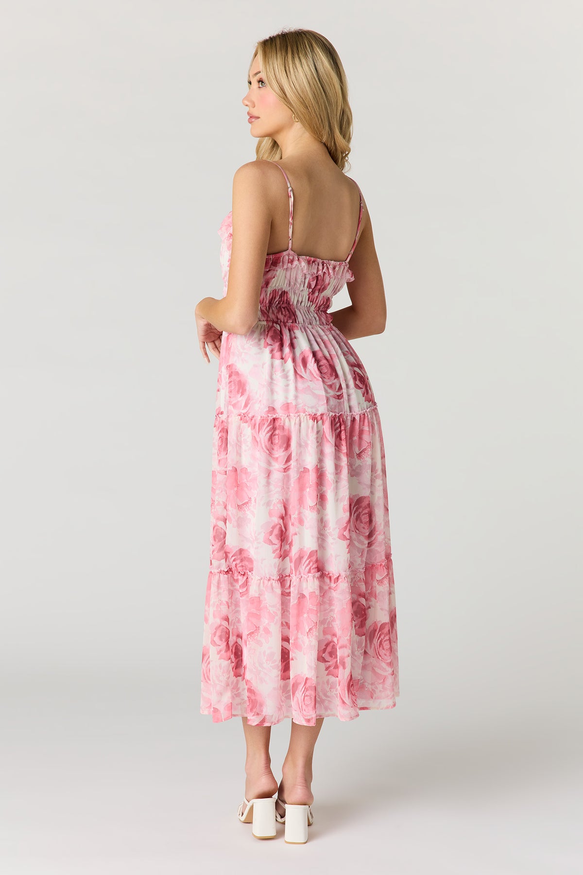 Alt View 3. Floral Chiffon Tiered Midi Dress - Rose