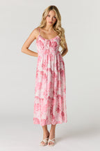 Floral Chiffon Tiered Midi Dress