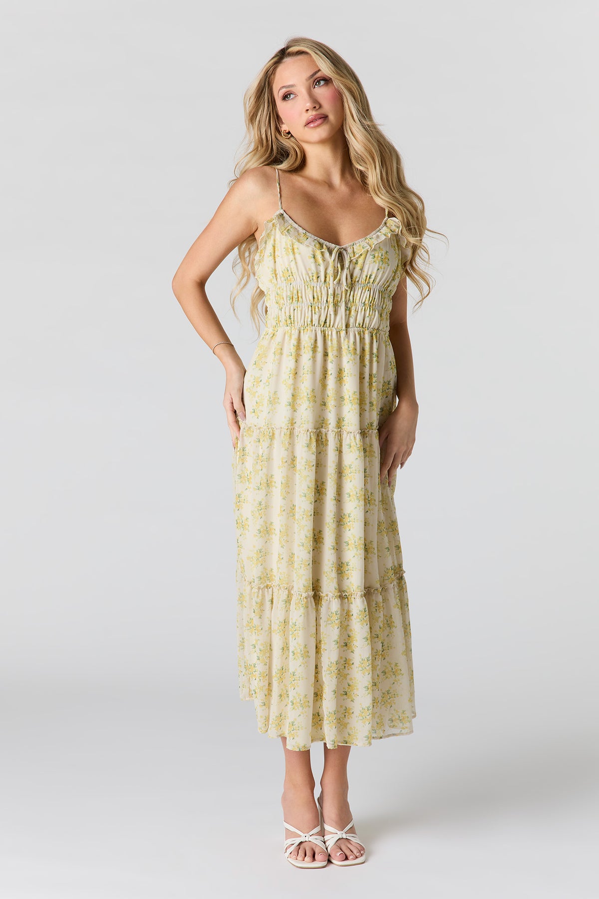Floral Chiffon Tiered Midi Dress – Urban Planet