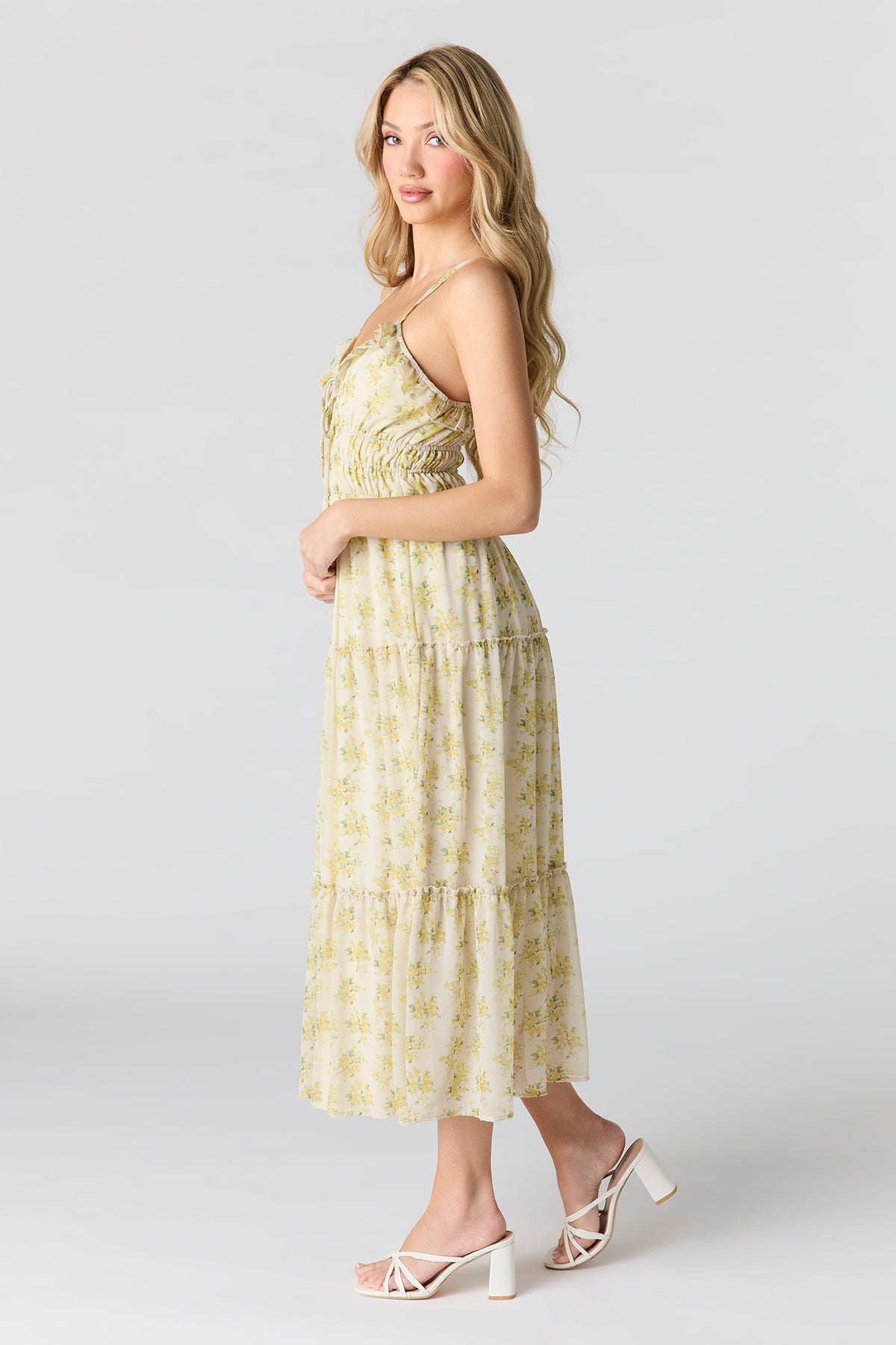 Alt View 2. Floral Chiffon Tiered Midi Dress - Yellow