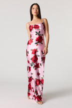 Robe maxi en satin à col châle