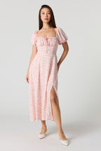 Robe midi fleurie avec manches bouffantes