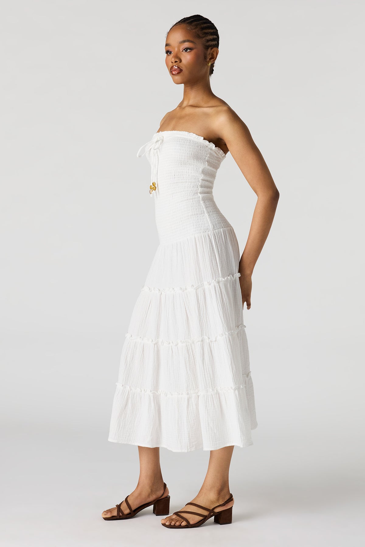 Alt View 2. Smocked Tube Midi Dress - White