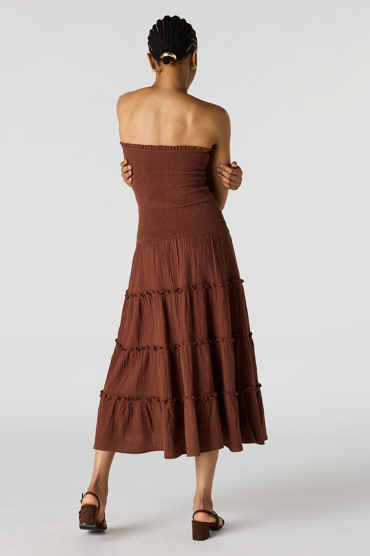 Alt View 3. Smocked Tube Midi Dress - Brown